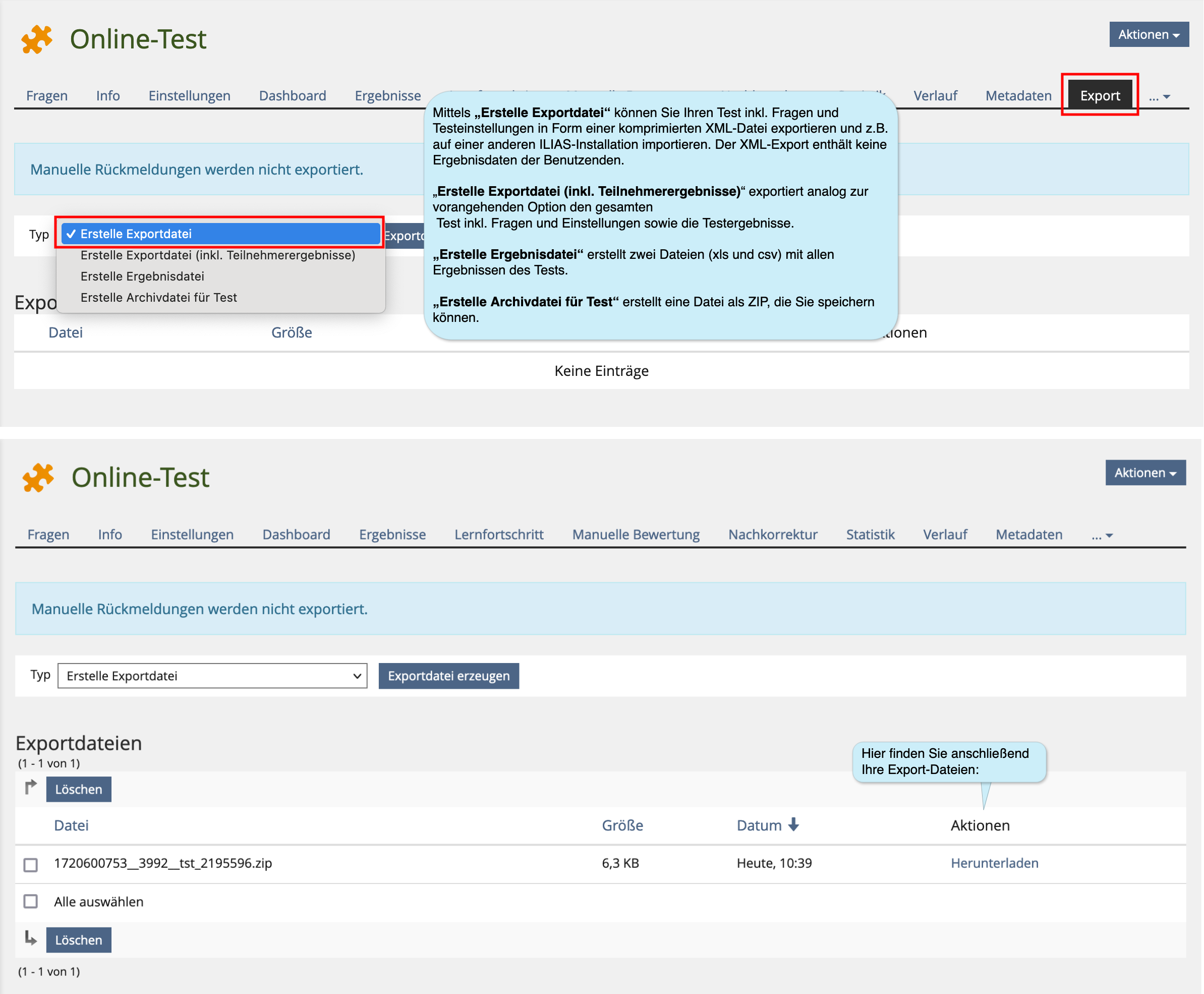 drawio: ILIAS-Anleitungen-Online-Test-Ergebnisdatei-export