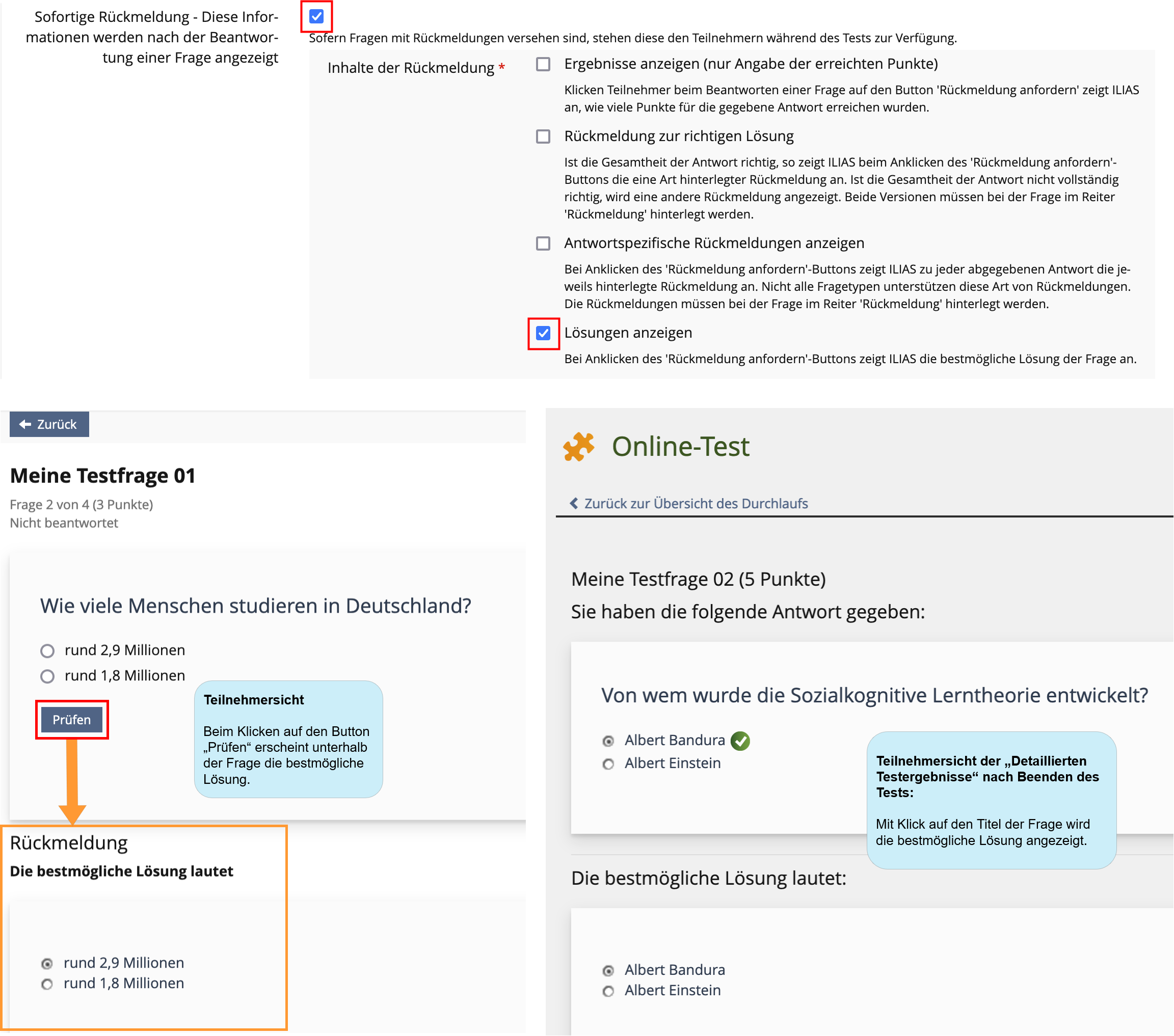 drawio: ILIAS-Anleitungen-Online-Test-Bestmögliche-Lösungen