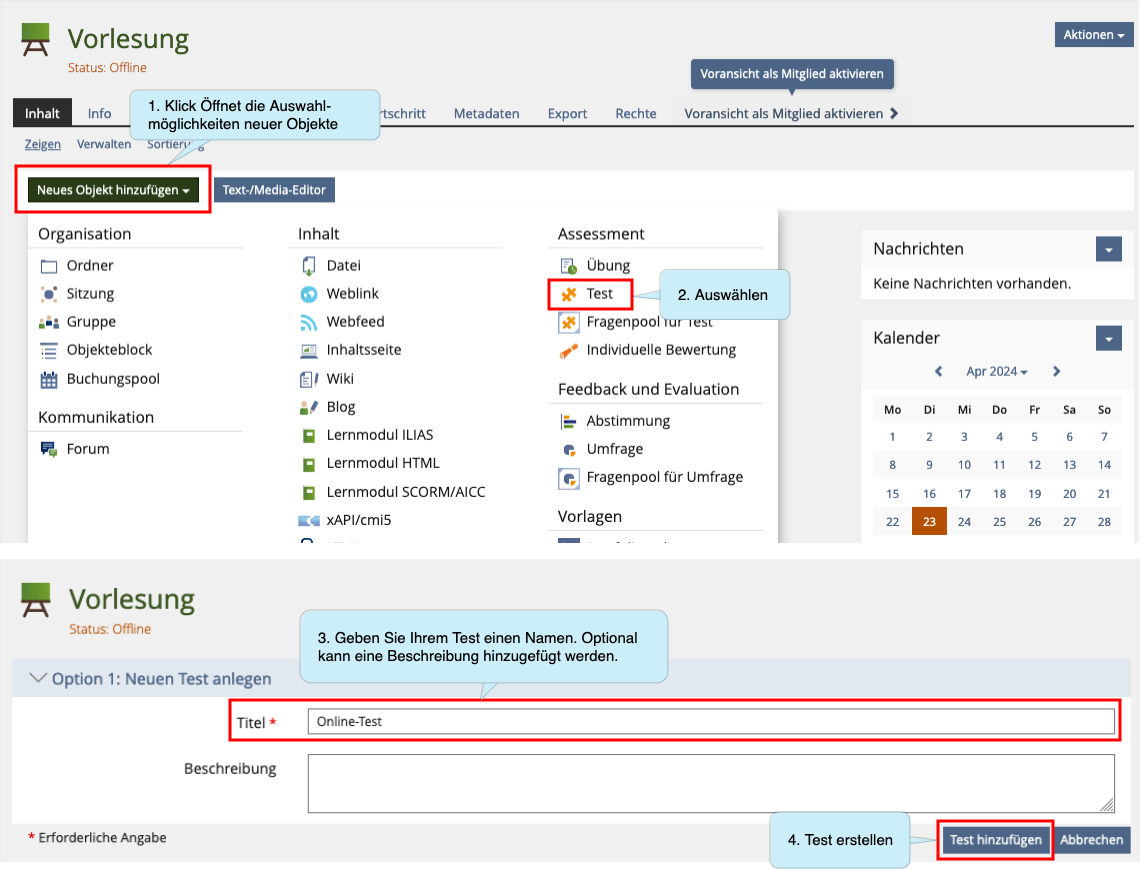 drawio: Anleitung-ILIAS-Online-Test-Test-Anlegen