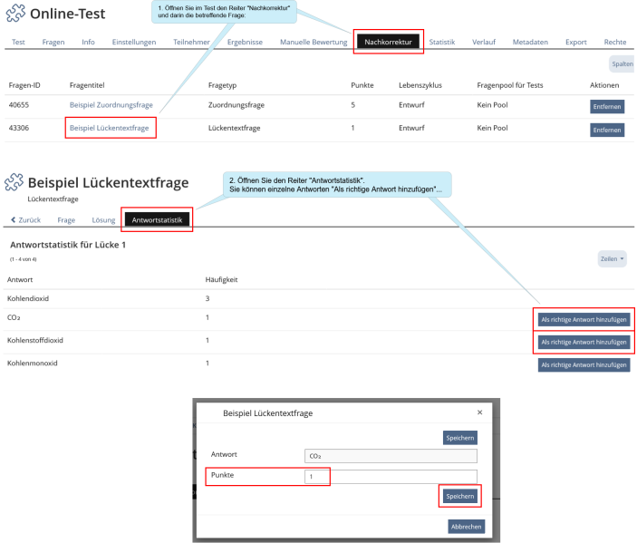 Datei:ILIAS Klausuranleitung Auswertung Lückentextfragen.png